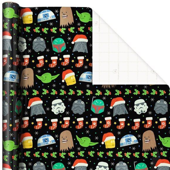 Hallmark Wrapping Paper Christmas Star Wars Faces Black 70 sq ft Jumbo Roll - Picture 4 of 4